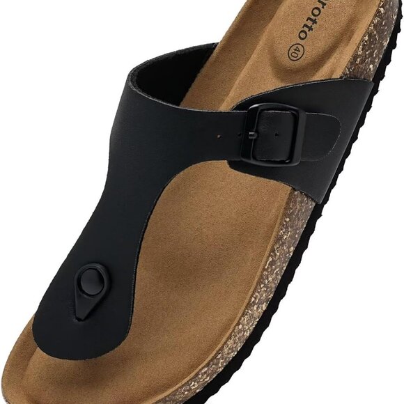 Mens Womens Flip Flops Cork Footbed Open Toe Adjustable Webbing Slides for Walki - Picture 1 of 6